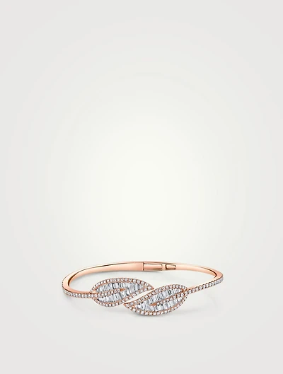 Classic 18K Rose Gold Leaf Bracelet With Diamonds