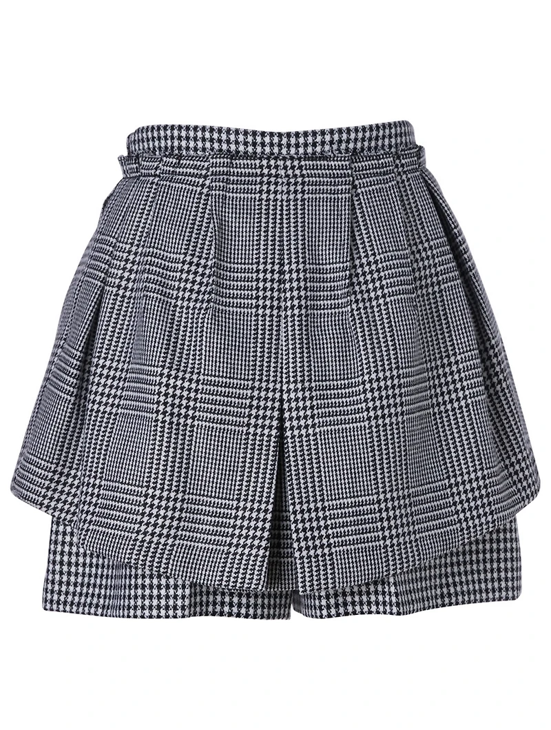 Wool Layered Shorts Plaid Print