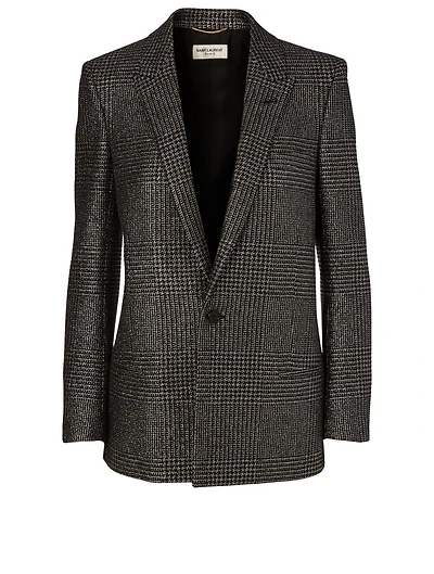 Wool-Blend Blazer Plaid Print