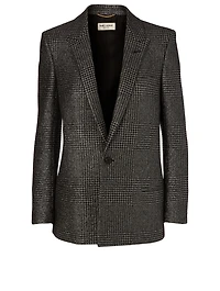 Wool-Blend Blazer Plaid Print