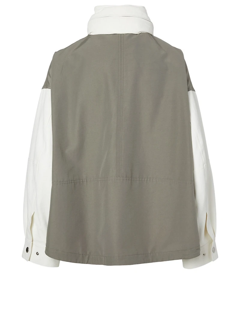 Two-Tone Cropped Jacket With Hood
