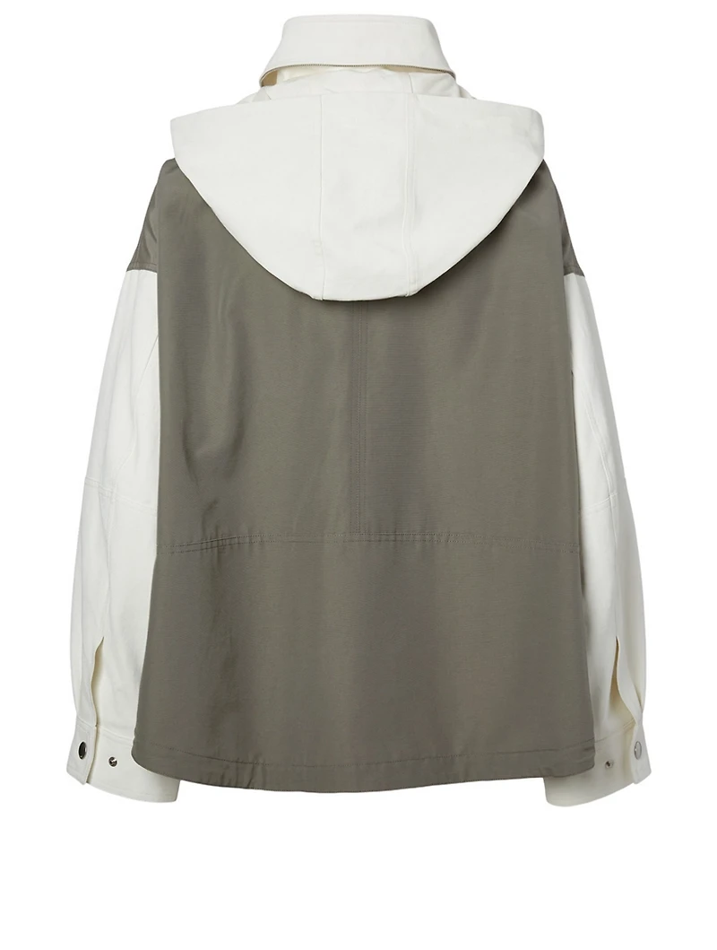 Two-Tone Cropped Jacket With Hood