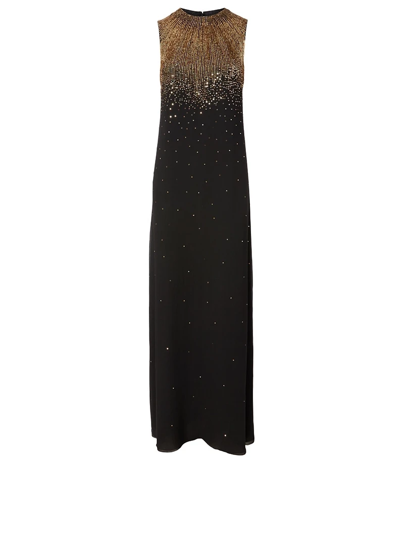 Silk Sequin Embroidered Evening Dress