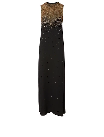 Silk Sequin Embroidered Evening Dress