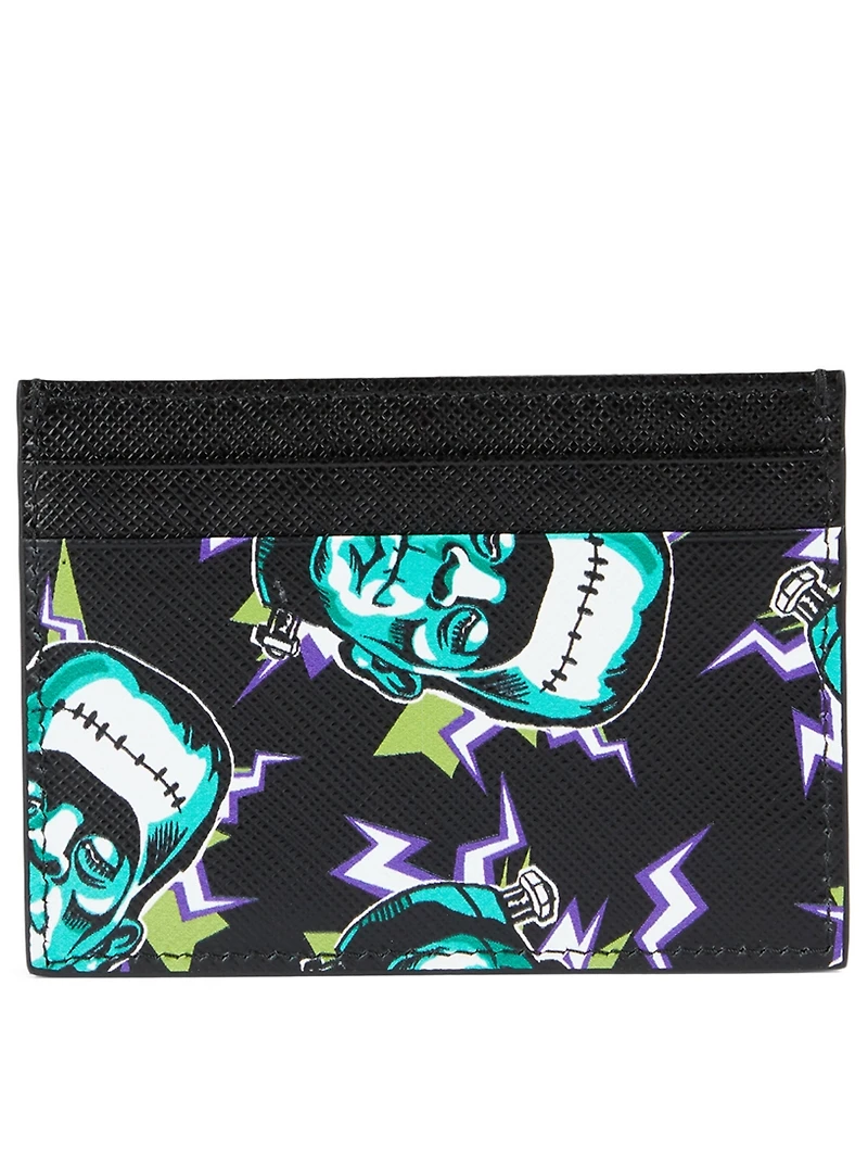 Saffiano Leather Card Holder With Frankenstein Print