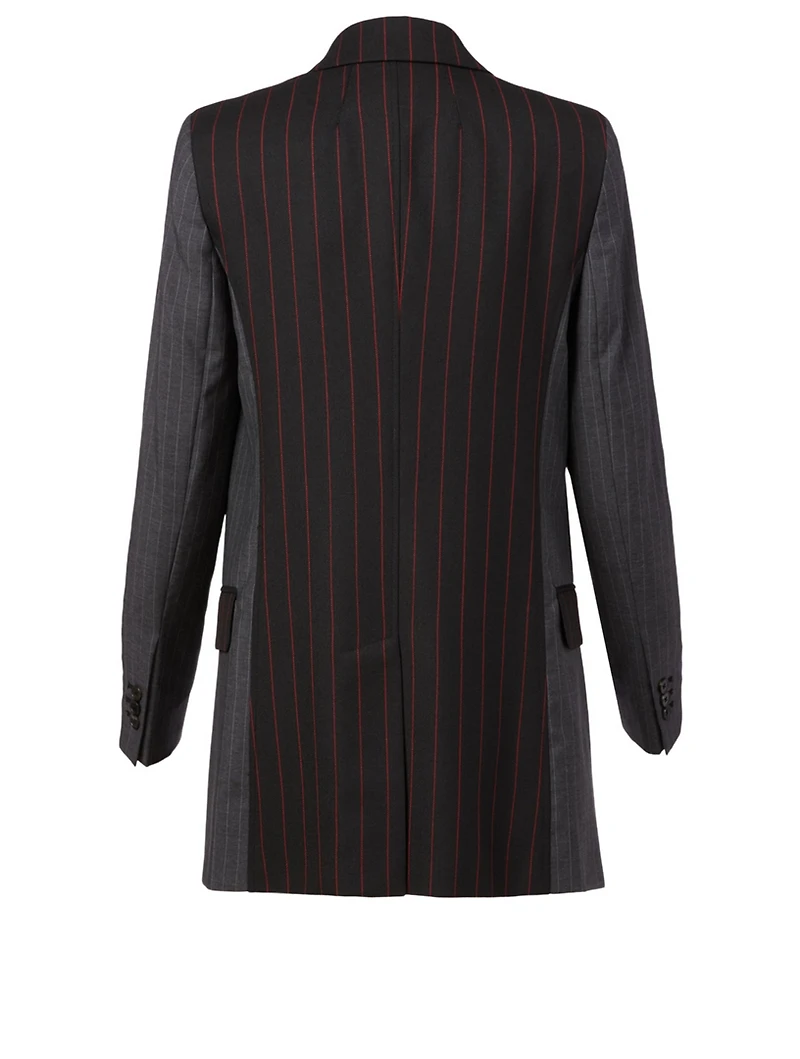Wool Double-Breasted Blazer Pinstripe Print