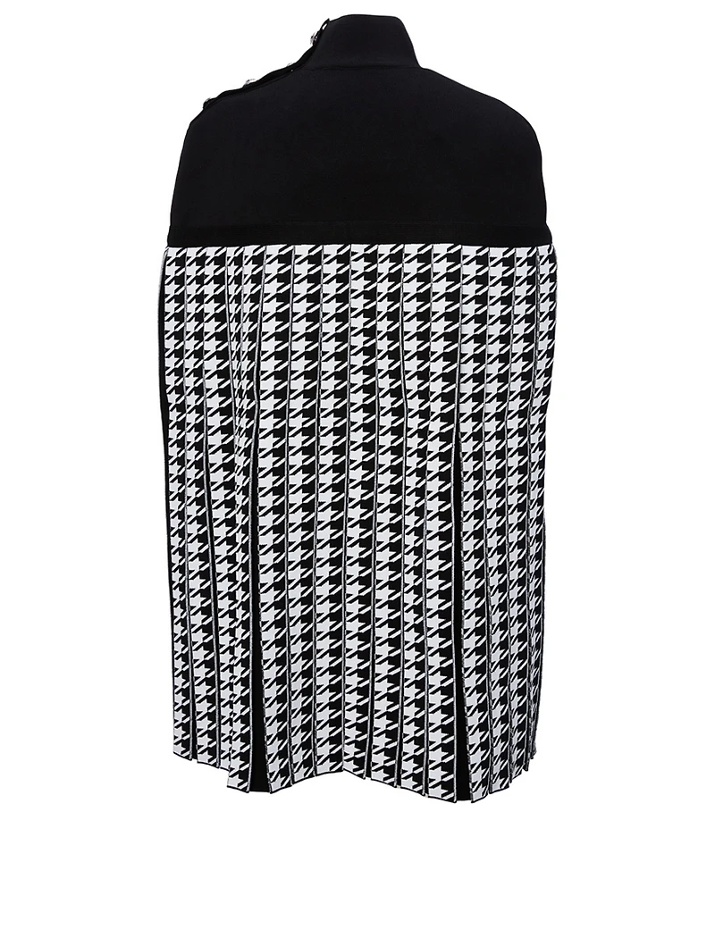Pleated Turtleneck Poncho Houndstooth Print
