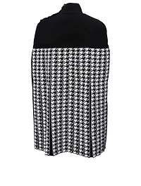 Pleated Turtleneck Poncho Houndstooth Print