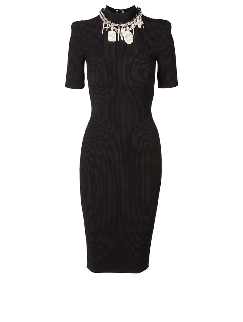 Short-Sleeve Midi Dress With Necklace