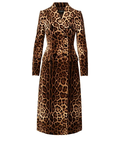 Double-Breasted Midi Coat Leopard Print