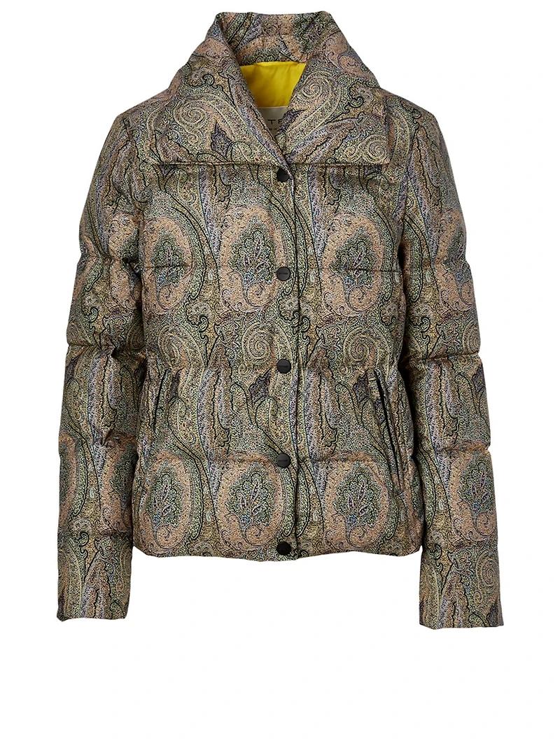 Down Puffer Coat Paisley Print
