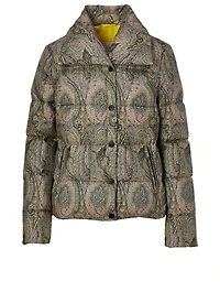 Down Puffer Coat Paisley Print