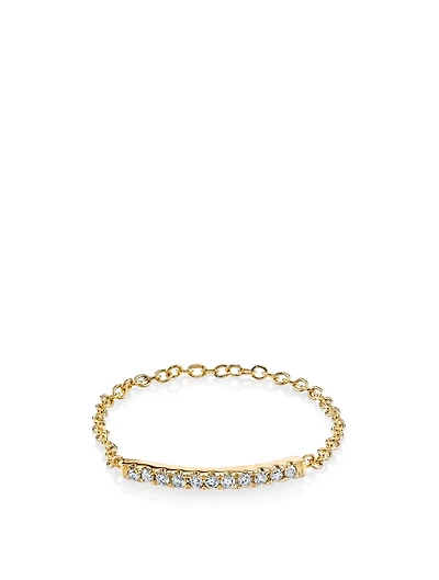 14K Gold Thin Tiffany Chain Ring With Diamonds