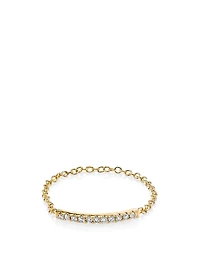 14K Gold Thin Tiffany Chain Ring With Diamonds
