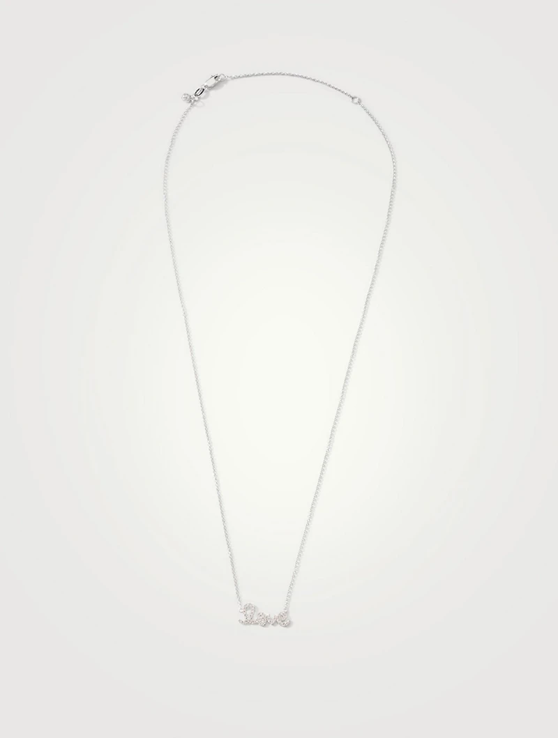 Small 14K White Gold Love Necklace With Diamonds
