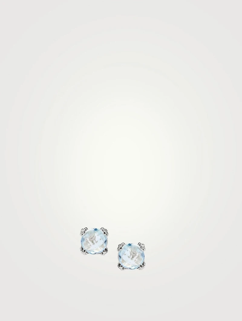 Dew Drop Silver Cluster Stud Earrings With Blue Topaz