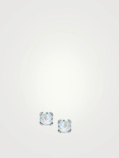 Dew Drop Silver Cluster Stud Earrings With Blue Topaz