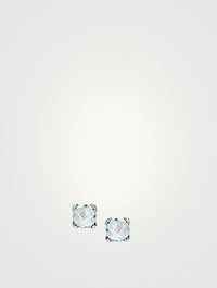 Dew Drop Silver Cluster Stud Earrings With Blue Topaz