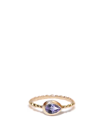 Dew Drop 14K Gold Pear Ring With Amethyst