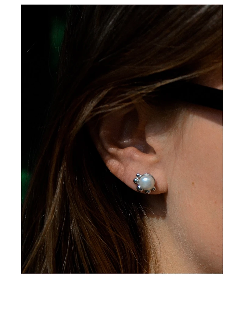 Bubbling Brook Dew Drop Sterling Silver Pearl Stud Earrings