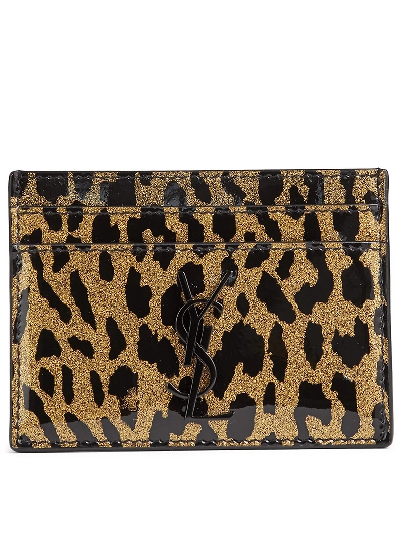 YSL Monogram Patent Leather Card Holder In Leopard Print
