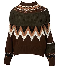 Wool-Blend Sweater Fair Isle Print
