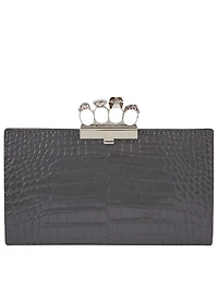 Croc-Embossed Leather Four-Ring Clutch Bag