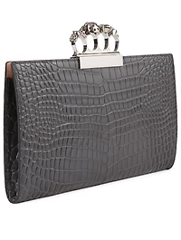 Croc-Embossed Leather Four-Ring Clutch Bag