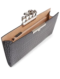 Croc-Embossed Leather Four-Ring Clutch Bag