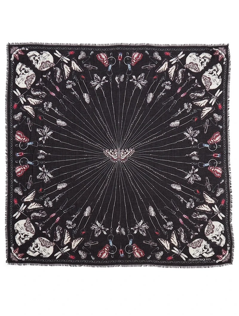 Modal And Wool Scarf In Butterfly Skull Print