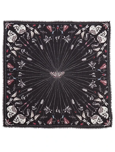 Modal And Wool Scarf In Butterfly Skull Print