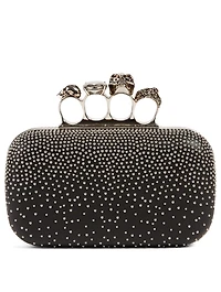 Leather Four-Ring Box Clutch Bag With Studs