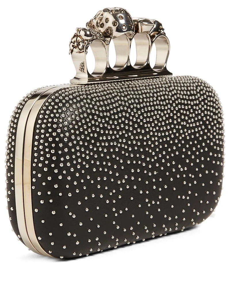 Leather Four-Ring Box Clutch Bag With Studs