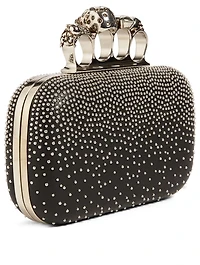 Leather Four-Ring Box Clutch Bag With Studs