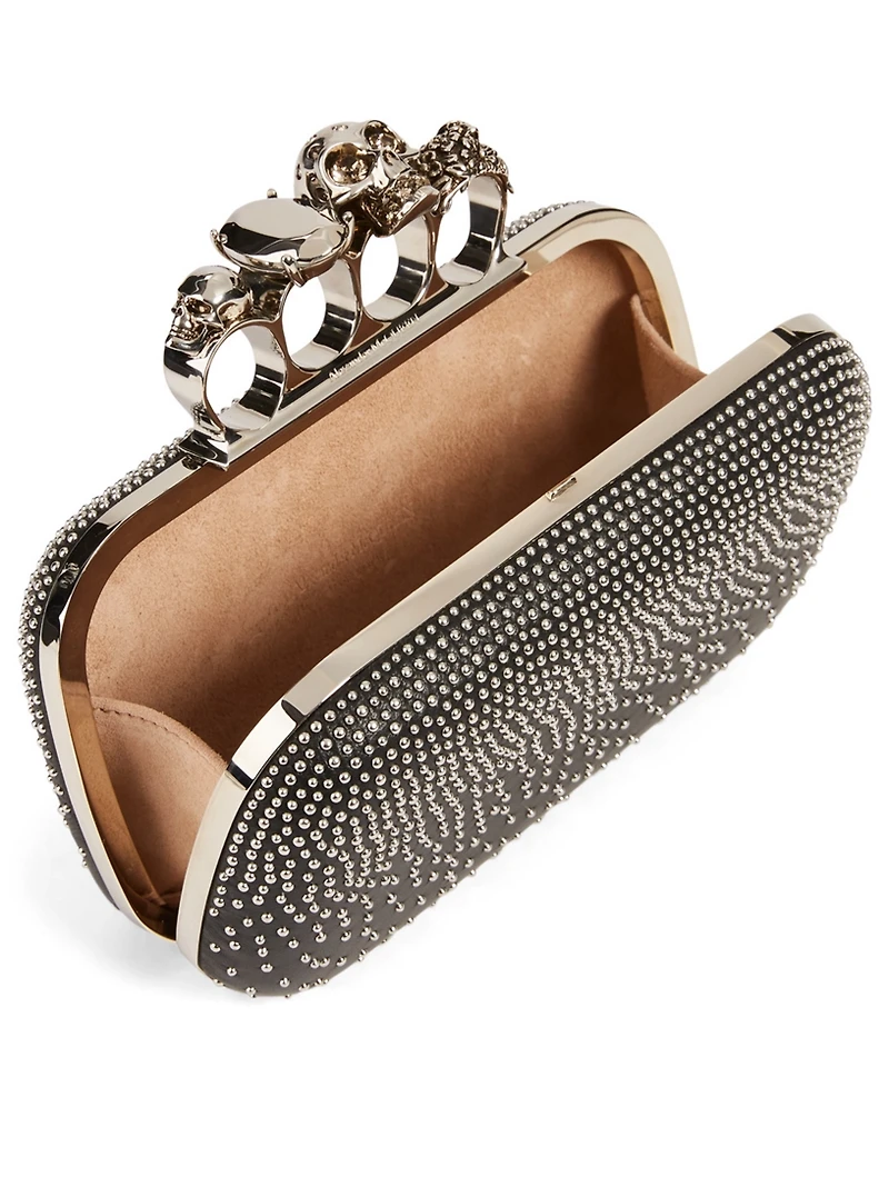 Leather Four-Ring Box Clutch Bag With Studs