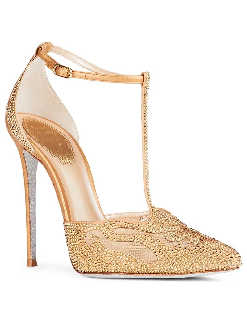 Bella 115 Crystal Satin T-Strap Pumps