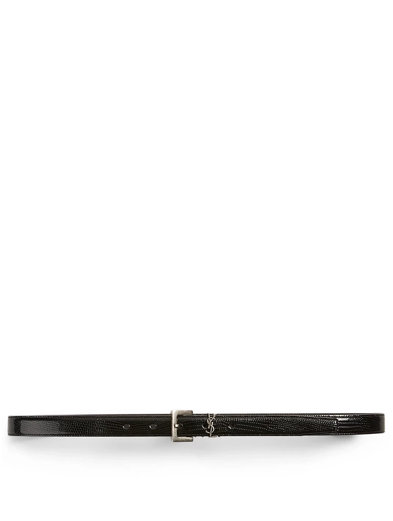 YSL Monogram Lizard-Embossed Leather Belt