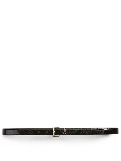 YSL Monogram Lizard-Embossed Leather Belt
