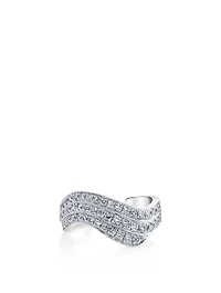 18K White Gold Wave Ear Cuff With Diamonds