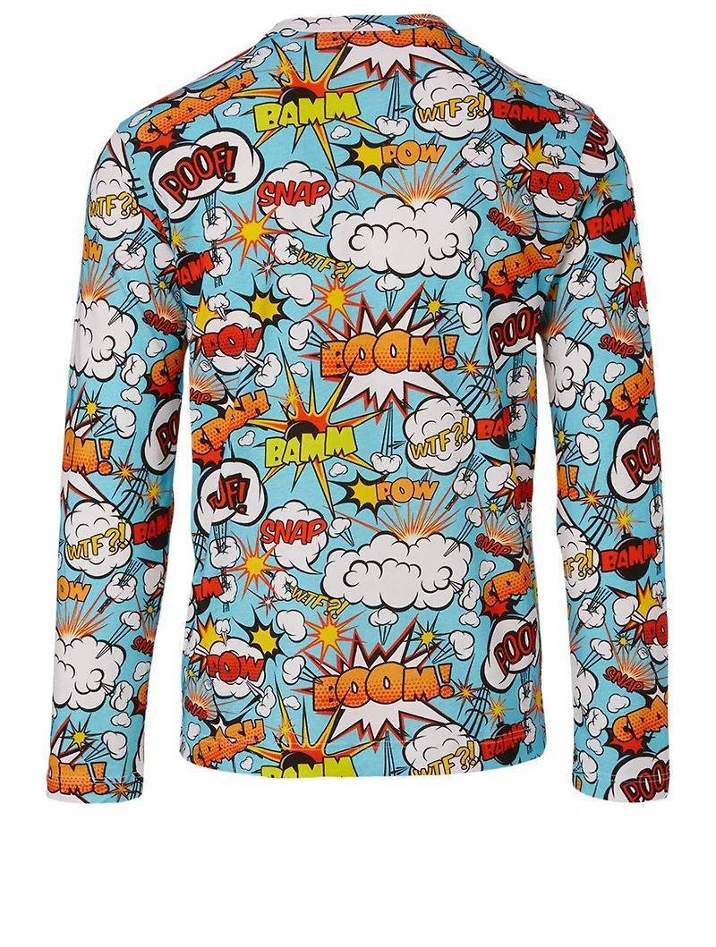 Cotton Long-Sleeve T-Shirt Comic Print
