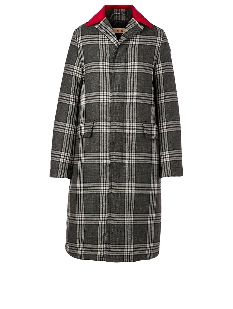 Wool Down Long Coat Check Print