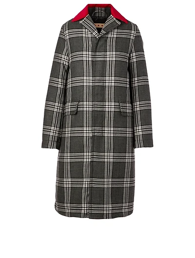 Wool Down Long Coat Check Print