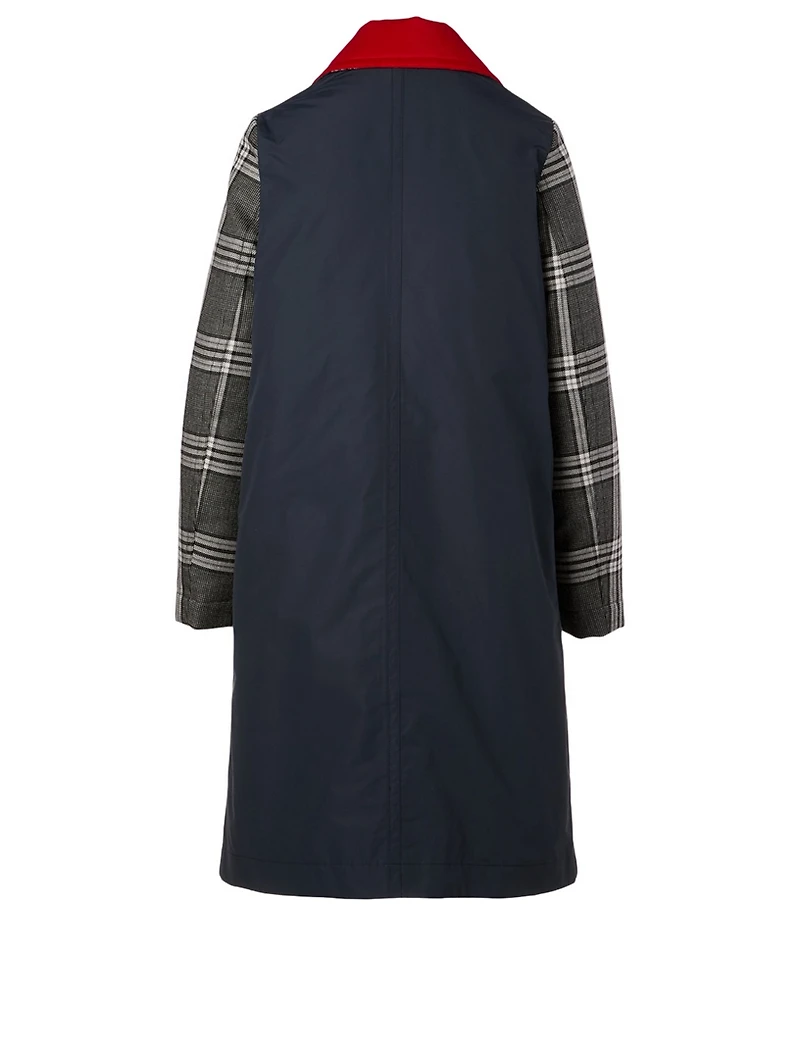 Wool Down Long Coat Check Print