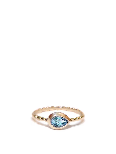 Dew Drop 14K Gold Pear Stackable Ring With Swiss Blue Topaz