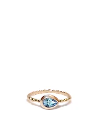 Dew Drop 14K Gold Pear Stackable Ring With Swiss Blue Topaz