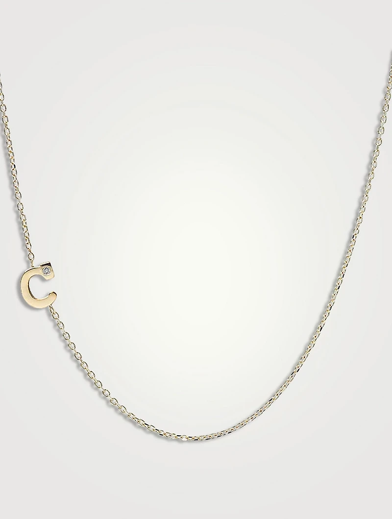 Customizable Love Letter 14K Gold C Necklace With Diamond