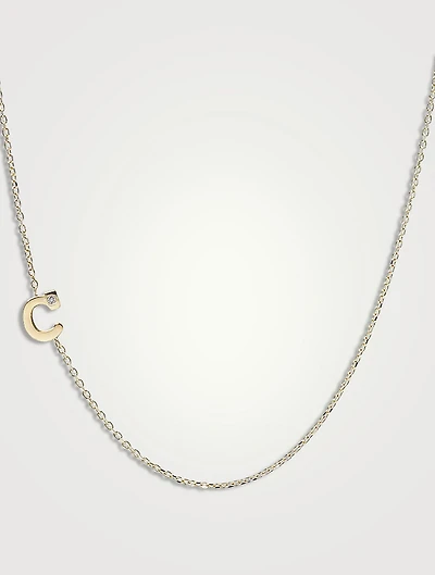Customizable Love Letter 14K Gold C Necklace With Diamond