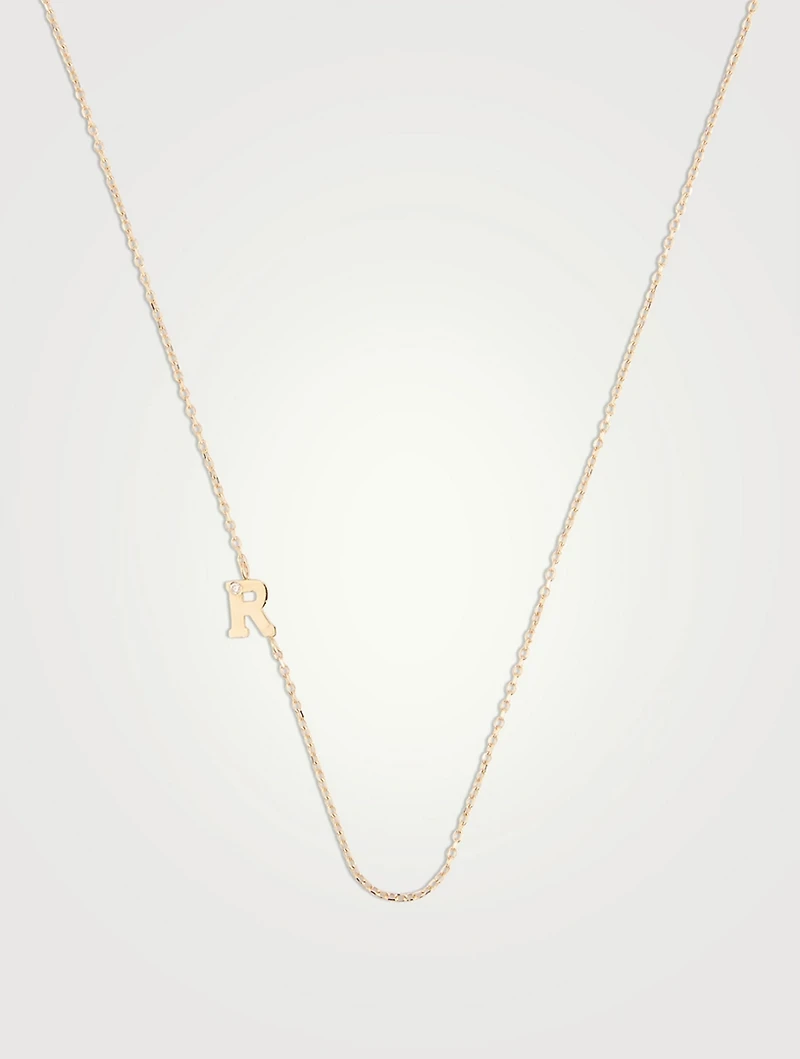 Love Letter 14K Gold R Initial Single Diamond Necklace