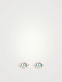 Dew Drop Sterling Silver Evil Eye Stud Earrings With Sleeping Beauty Turquoise