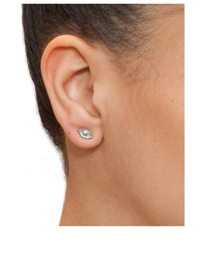 Dew Drop Sterling Silver Evil Eye Stud Earrings With Sleeping Beauty Turquoise